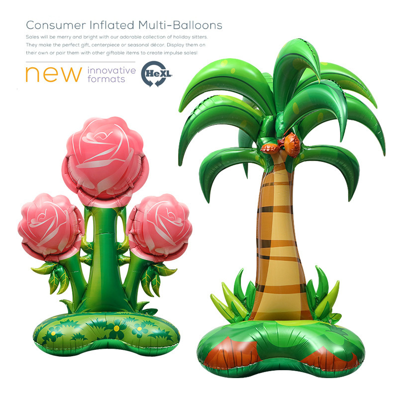 Window Decoration Party Photo Balloon Oversized 4D Stereo Rose Cartoon Aluminum Coconut Tree Balloon Valentine's Day