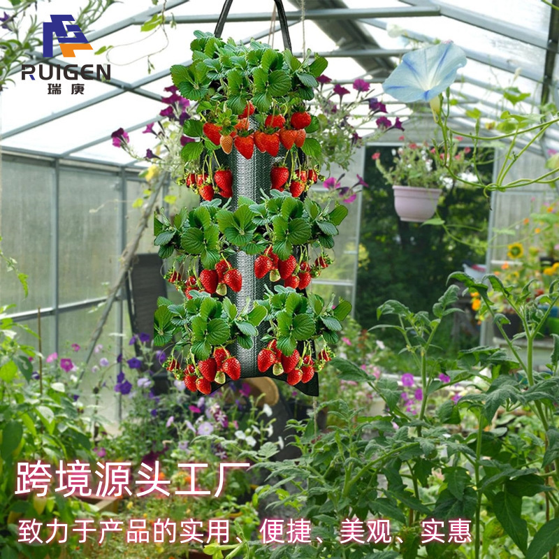 Amazon Hot Selling Porous Stereo Strawberry Planting Bag Hanging Pe Plant Cultivation Planting Bag Vertical Plant Bag