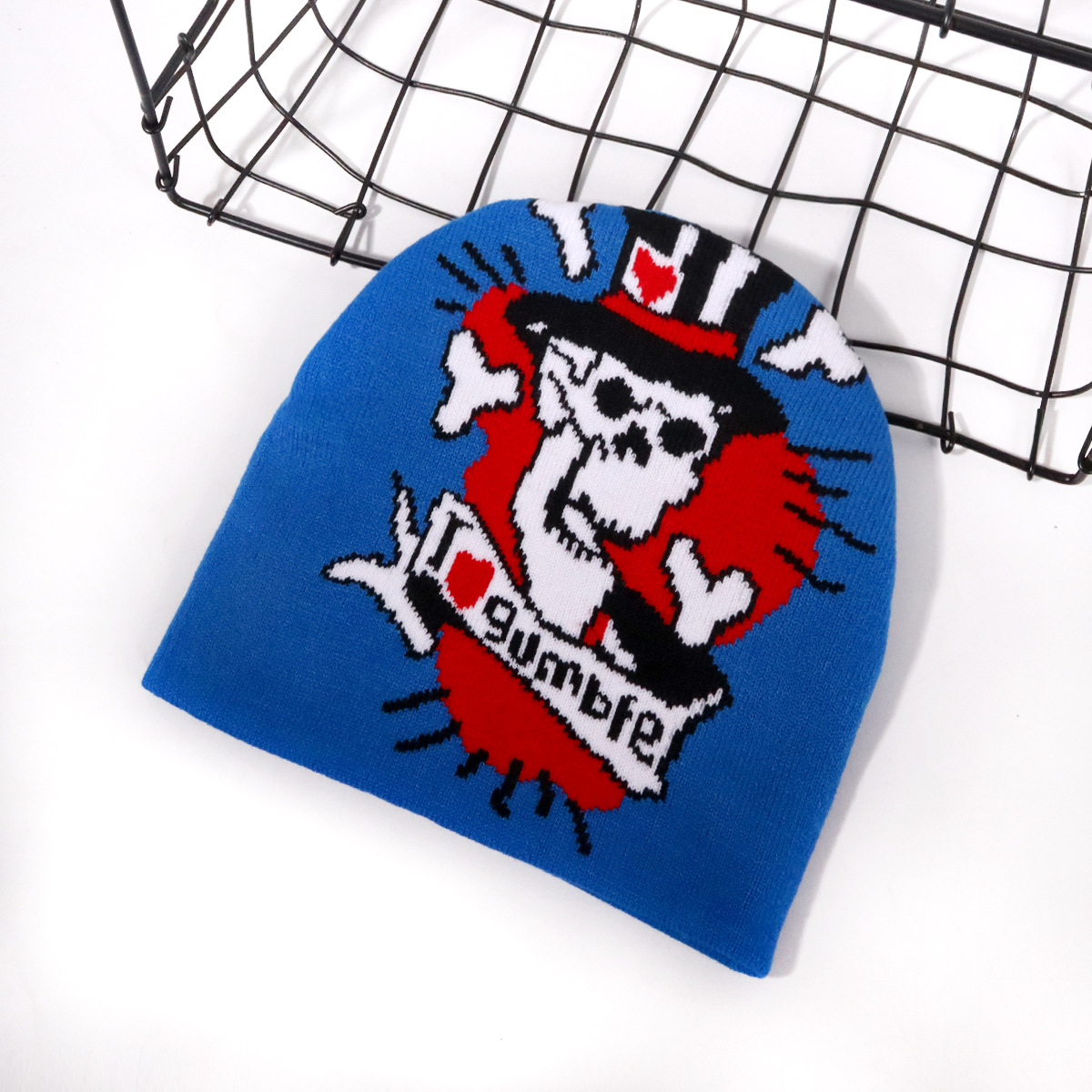 Chapeau de crâne de lettre d'Halloween, chapeau en tricot acrylique, chapeau chaud d'automne/hiver_voghion.com