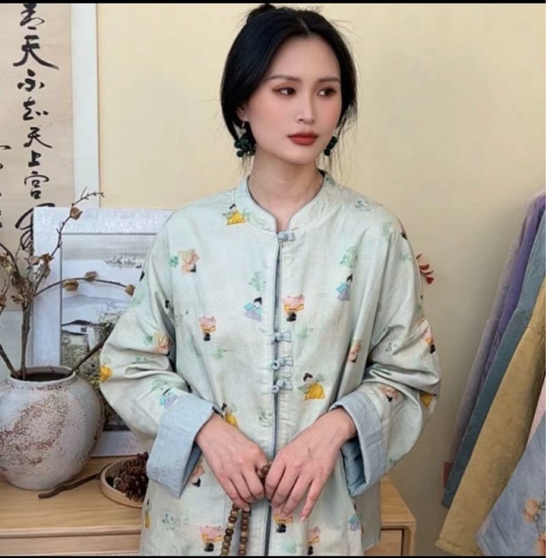 新中式新款盘扣印花两面穿秋季外套女冬国风外套上衣|undefined