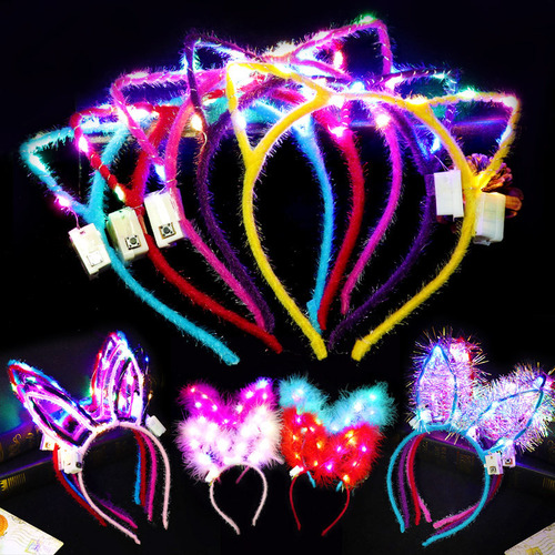 Metallic cat ears rabbit ears Mickey crown glitter ears led headband hair accessories flashing headwear wholesale