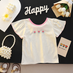 女童短袖T恤夏季2024新款中小童休閒洋氣韓版兒童裝半袖一件代發