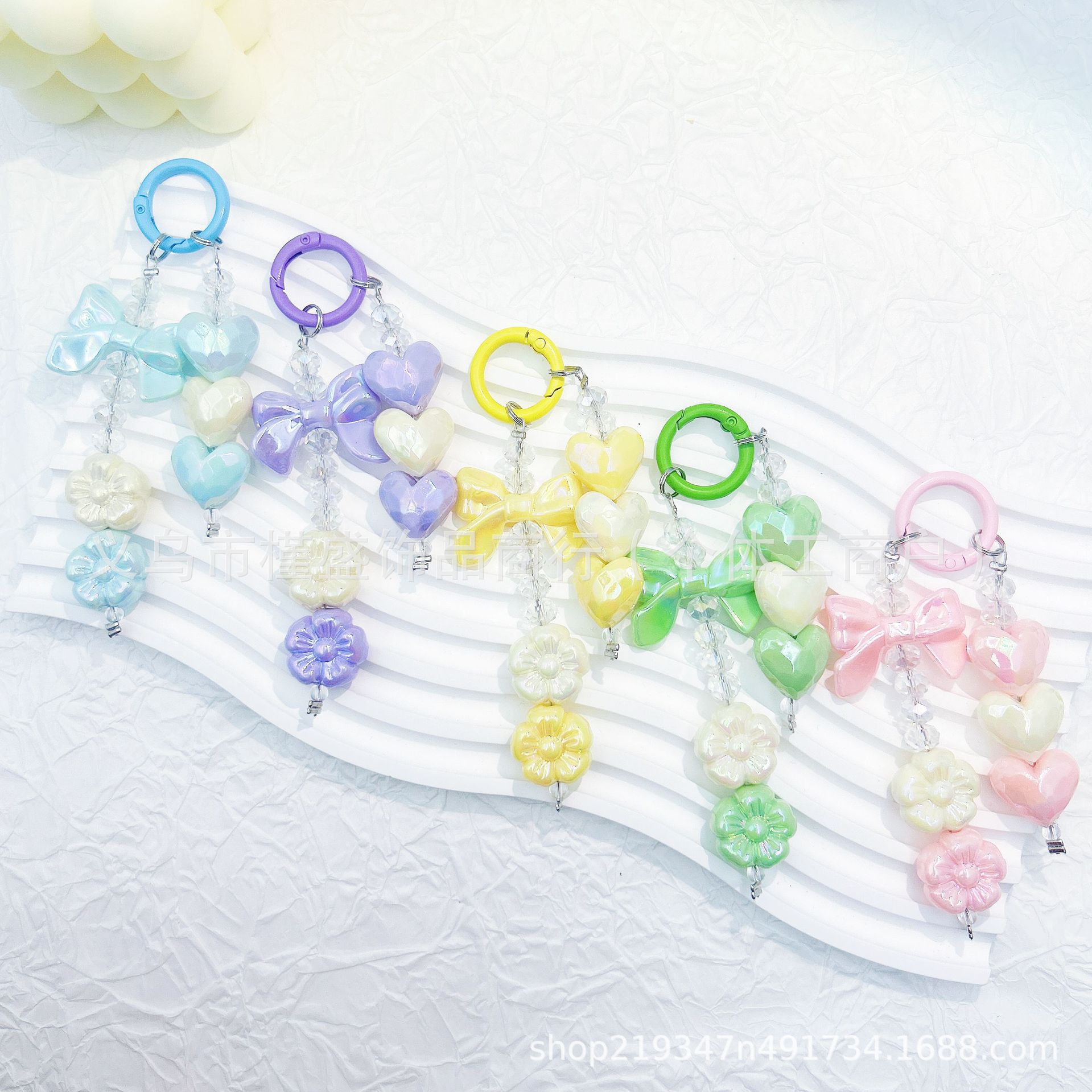 New electroplating cutting surface love beads mobile phone chain ornaments short car keychain pendant Little Red Book same style