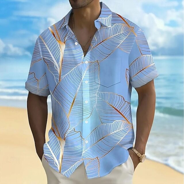 Aliexpress Hot-Selling Hawaiian Water Ripple 3D Digital Print Men's Lapel Personalized Casual Short-Sleeved Shirt Men's Clothing
