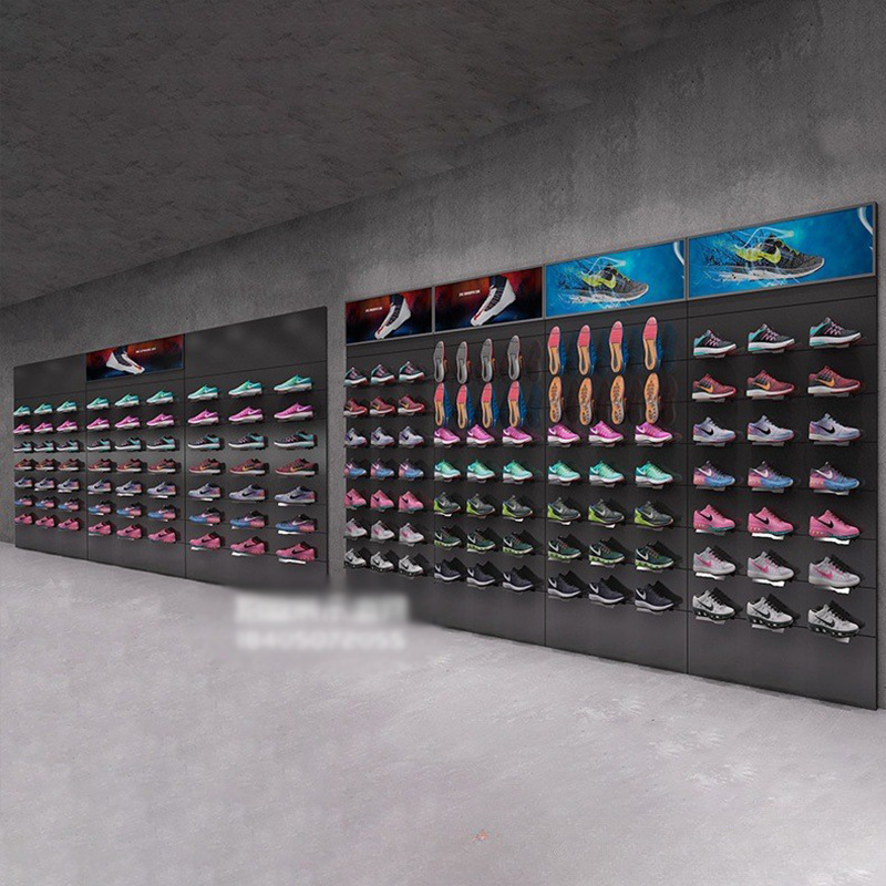 Tienda de ropa estante de exhibición gabinete de exhibición de pared Zapatero tienda de zapatilla de deporte estante centro comercial tienda de zapatos estante de zapatos