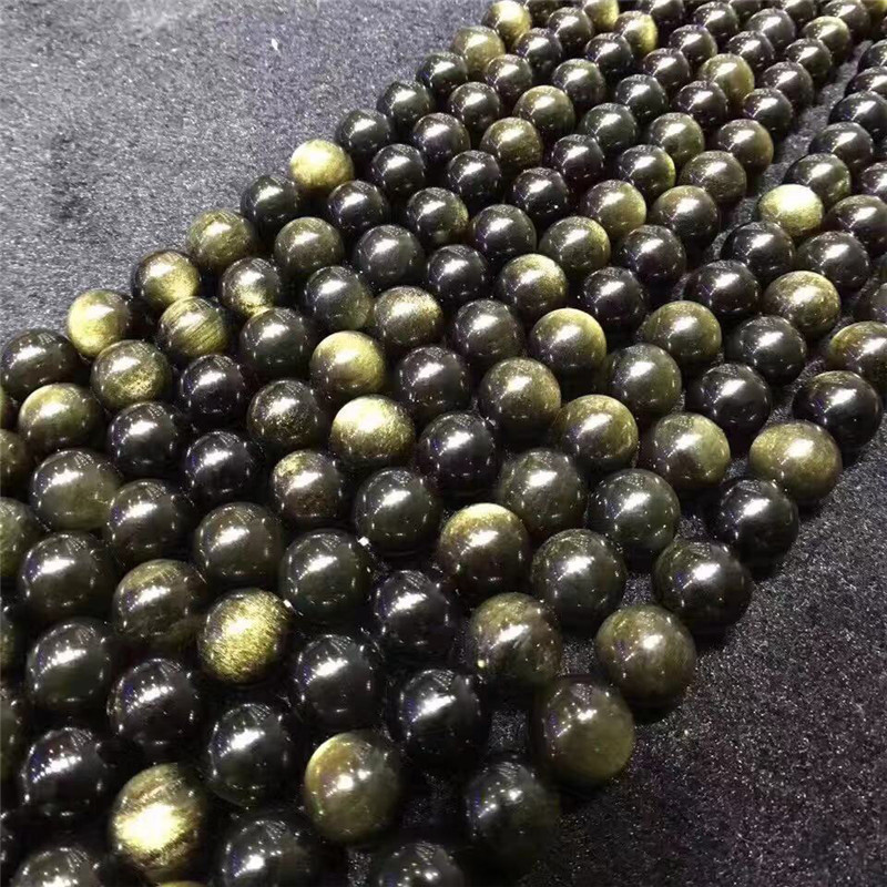 名都水晶 天然乌金黑曜石圆珠散珠 纯黑黑曜石半成品配珠配件批发|undefined
