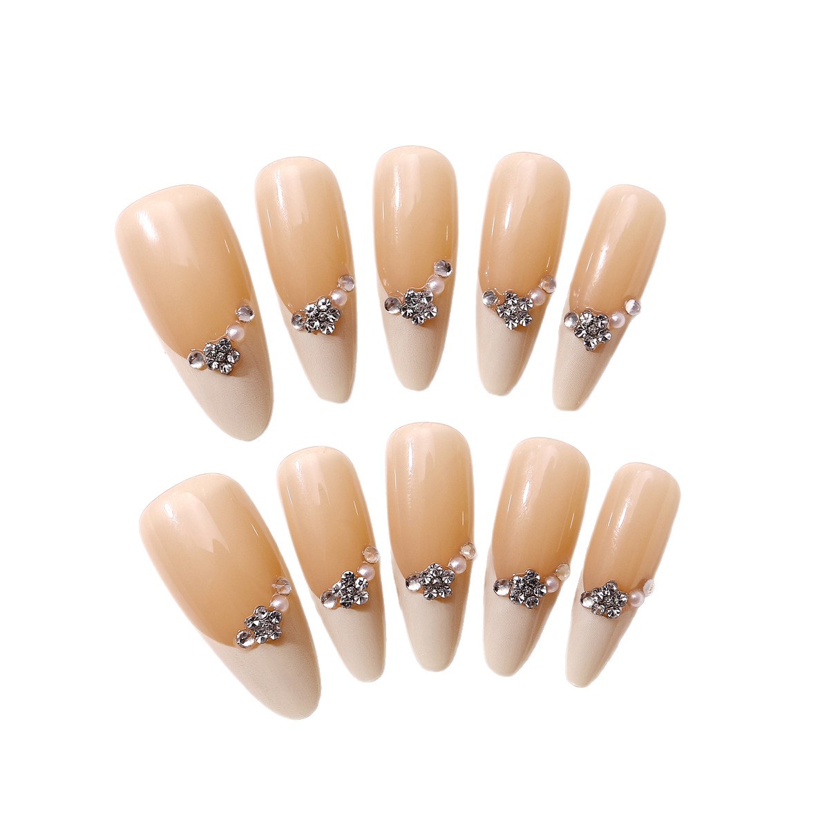 Use piezas de armadura Hua Fei serie color nude de longitud media hielo transparente suave armadura de almendra ropa hecha a mano parche de uñas