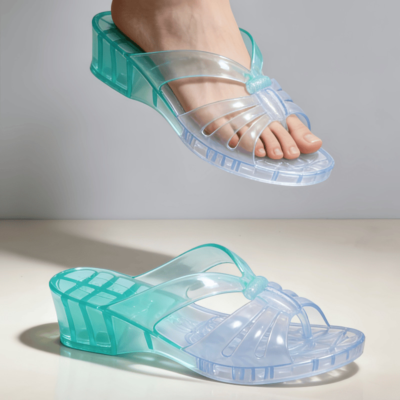 New Style Bathroom Plastic Slippers for Outdoor Wear, Summer Crystal Slippers for Women, Non-Slip, Transparent, Anti-Odor Plastic Jelly Shoes