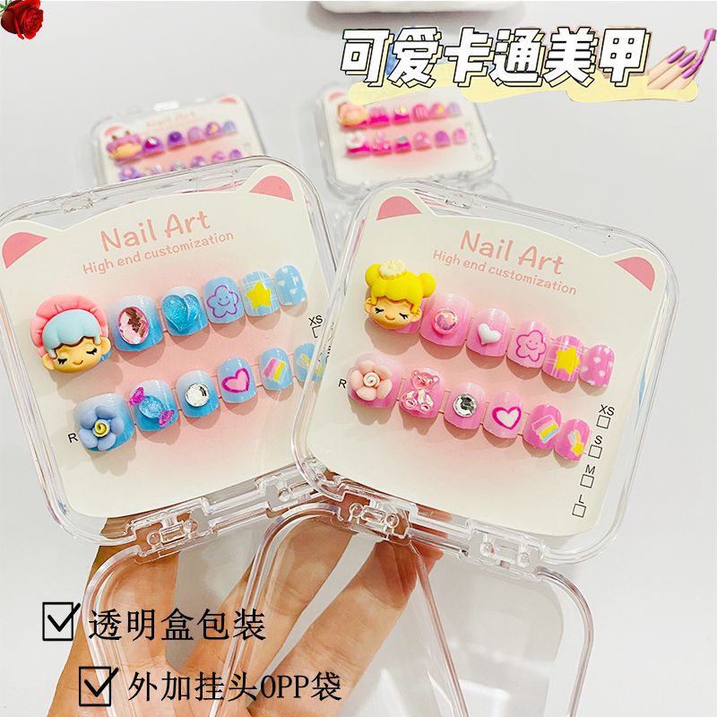 (2개) 새로운 어린이 네일 스티커 귀여운 인형 스테레오 베어 여자를위한 네일 재사용 가능한 패션 네일 스티커 도매