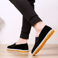 2021 Men's Daily Black Flat-Sewn Stitching Fabric Shoes Low-Top Solid Color Spring Round-Toe Men's Shoes for Work and Drivers with Layered Insoles