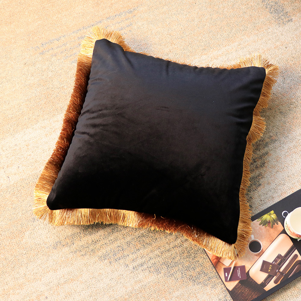 Copricuscino per divano in velluto olandese con bordo in nappa dorata semplice nordico, modello di decorazione per la casa_voghion.com