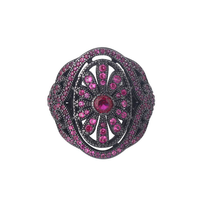 2024 nueva joyería Zhuang Shengsheng fondo de cobre chapado en oro simulación corindón rojo oro negro personalidad temperamento anillo mujer