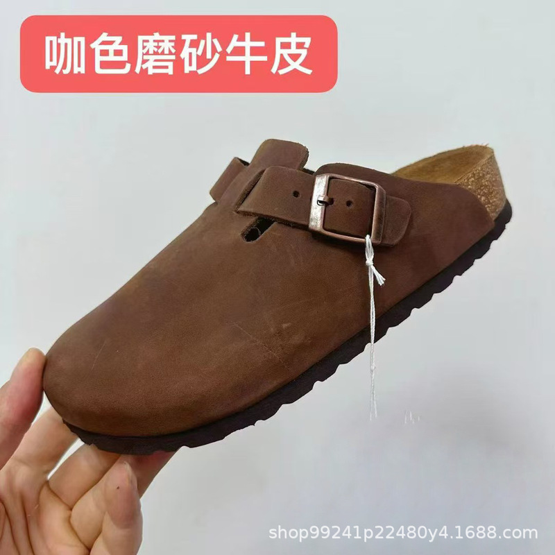 莞产勃肯鞋男鞋女鞋ins潮户外EVA软木底半包头平底休闲牛皮凉拖鞋|undefined