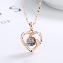 S925银投影爱心项链一百种语言我爱你外贸跨境项链情人节圣诞礼物