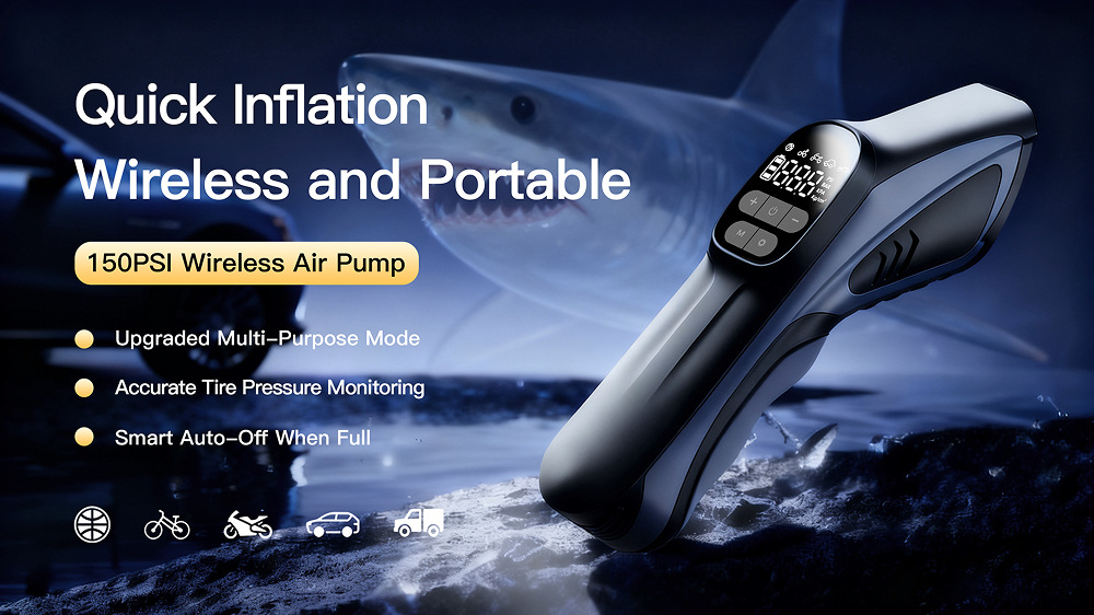 Cross-Border New Model Car Air Pump, High-Pressure Portable Electric Inflator for Cars with Tire Pressure Measurement, Wireless