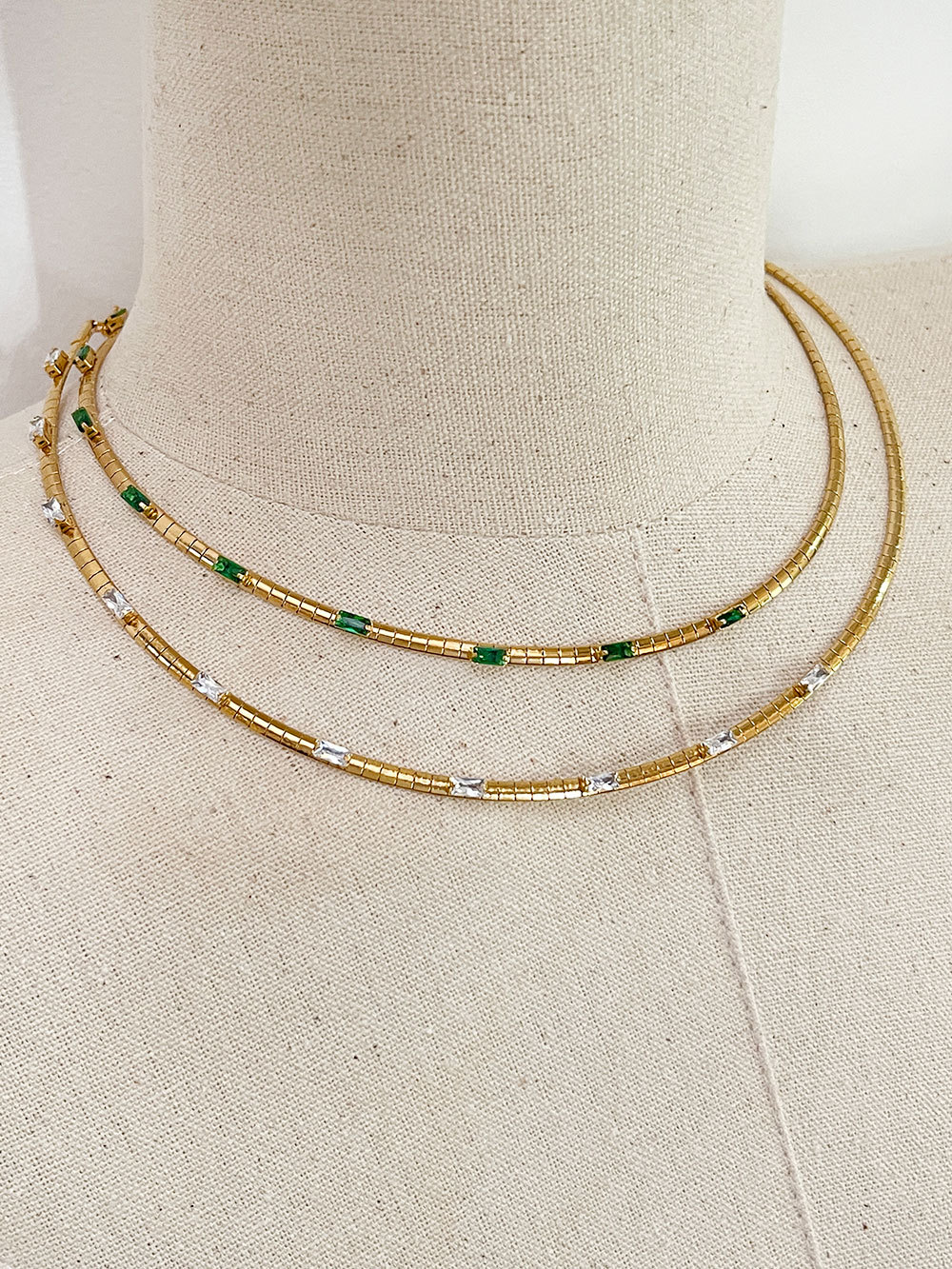 Retro Color Block Stainless Steel Plating Chain Inlay Zircon Necklace 1 Piece