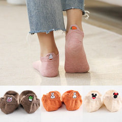 Spring and summer cotton personalized cartoon boat socks, bunny and carrot socks with heels, cute smiley embroidered socks for women