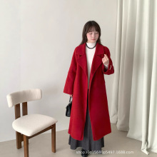 双面绒羊毛毛呢大衣外套腰带女秋冬长款气质名媛爆款呢子大衣浴袍