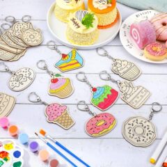 クロスボーダー子供のデザート木製キーホルダー手作り DIY 木製工芸品サマーアートドーナツパーティーギフト