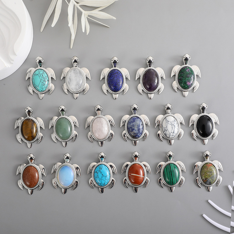 European and American Style Natural Stone Crystal Pendant DIY Necklace Alloy Inlaid Crystal Jewelry Pendant Accessories Cross-Border