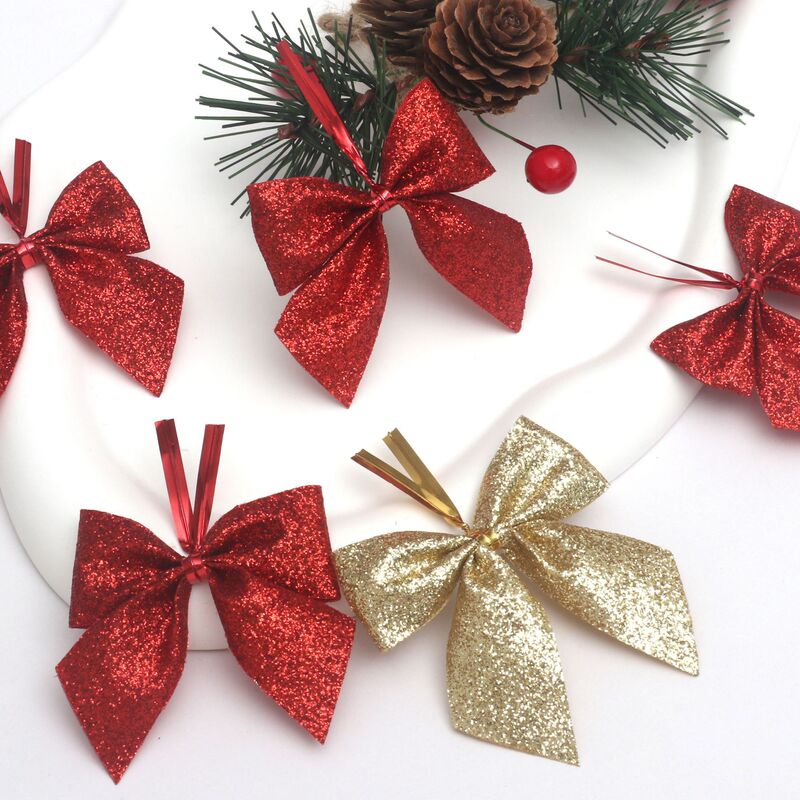 Christmas Decorations with Powdered Ribbon Small Bows Holiday Arrangement Red Bow Christmas Tree Ornaments Cross-Border