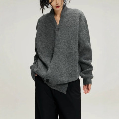 跨境专供毛衣外套女2025年秋冬交叉斜扣欧美风厚款针织开衫上衣女
