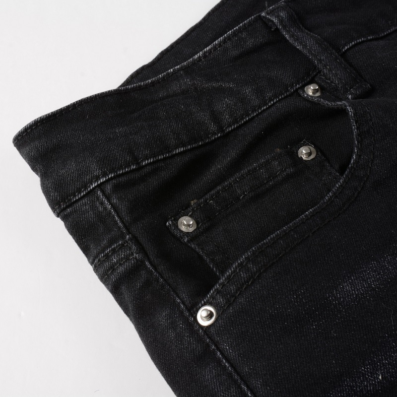 Herrenbekleidung Jeans Herren Cashew Blumen Patch Street Fashion Marke Slim Fit Röhrenjeans mit Löchern_voghion.com