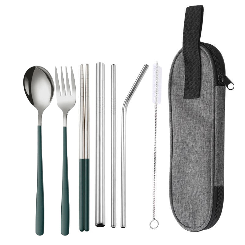 실버 그린 7 피스 세트/다크 그레이 가방