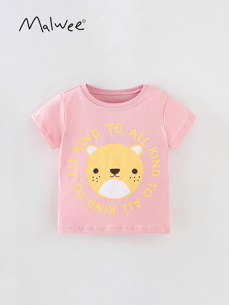 Malwee niñas camisas de verano nuevos niños europeos y estadounidenses camisetas de cuello redondo casuales camisetas de mangas cortas para niños