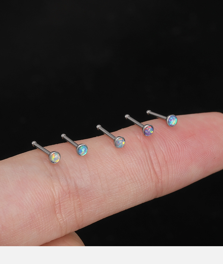 Cross-Border Hot-Selling Personalized Opal Nose Nail Stud 316L Stainless Steel Straight Nose Piercing Jewelry detail image 10