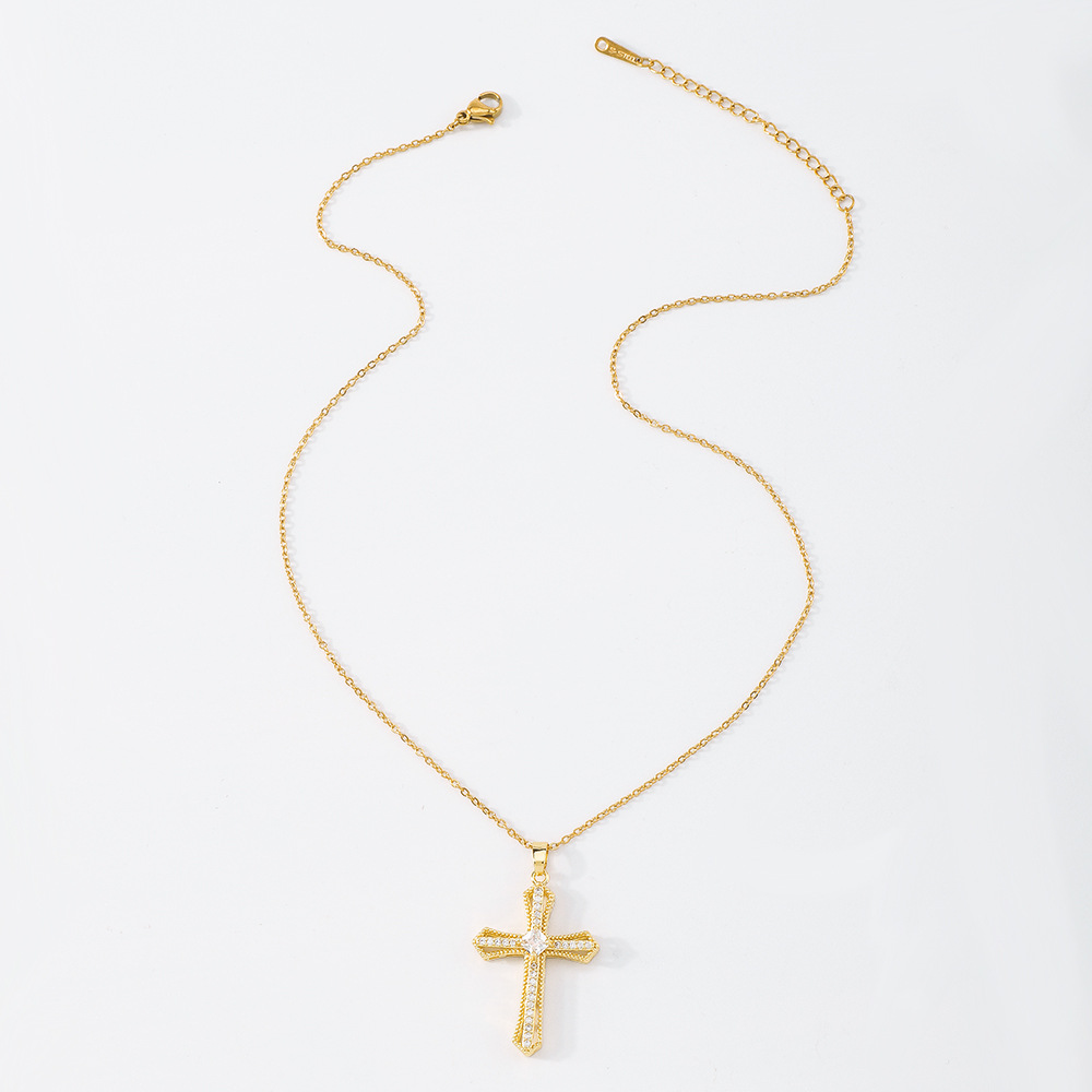 Exaggerated Cross Necklace Geometric Micro-inlaid Zircon Necklace display picture 6