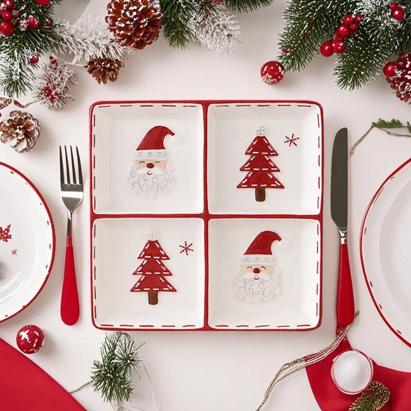 Christmas practical function multi-person plate series ceramic Santa Claus plate Amazon cross-border new