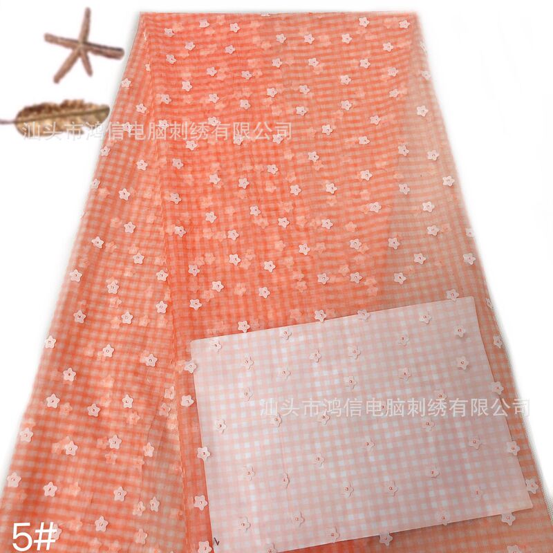 New Chiffon Plaid Bottom Five-pointed Star Stereo Embroidered Fabric Kidsren's Clothing Fashion Tutu Skirt Dress Fabric New Chiffon Plaid Bottom Five-pointed Star Stereo Embroidered Fabric Kidsren's Clothing Fashion Tutu Skirt Dress Fabric