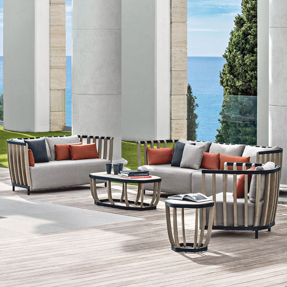 戶外沙發柚木別墅休閒組合藤編椅實木茶几室外花園庭院樣板房家具