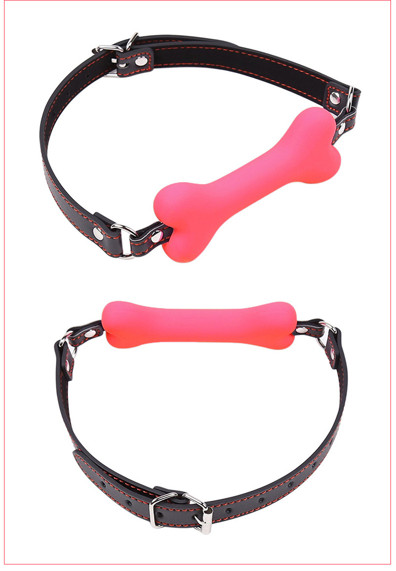 Silicone Leather Bondage Mouth Gag with Dog Bone Design, Black Adult Couple Restraint Accessory — detail image 7