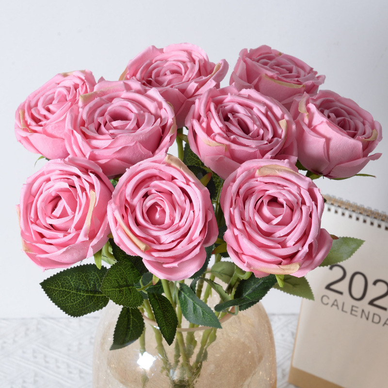 Simulación solo Royal Rose Wedding Home living room Decoración Retro Francés regalo del Día de San Valentín flores falsas