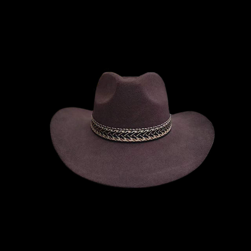 Cappello a cilindro decorativo a coste, cappello in feltro di lana tinta unita_voghion.com