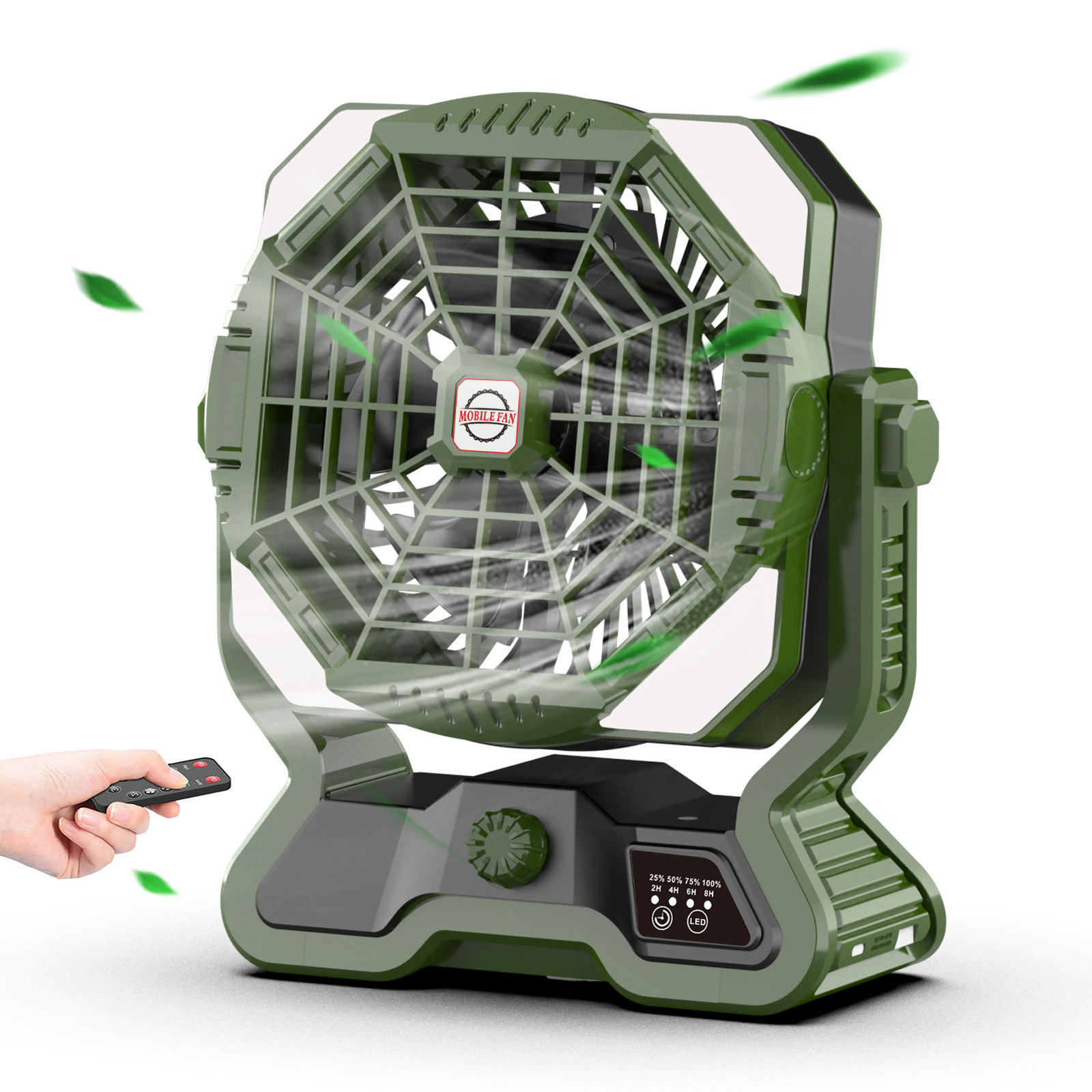 Ventilador de Tienda de Campaña con Control Remoto de 8 Aspas con Batería de Emergencia e Iluminación