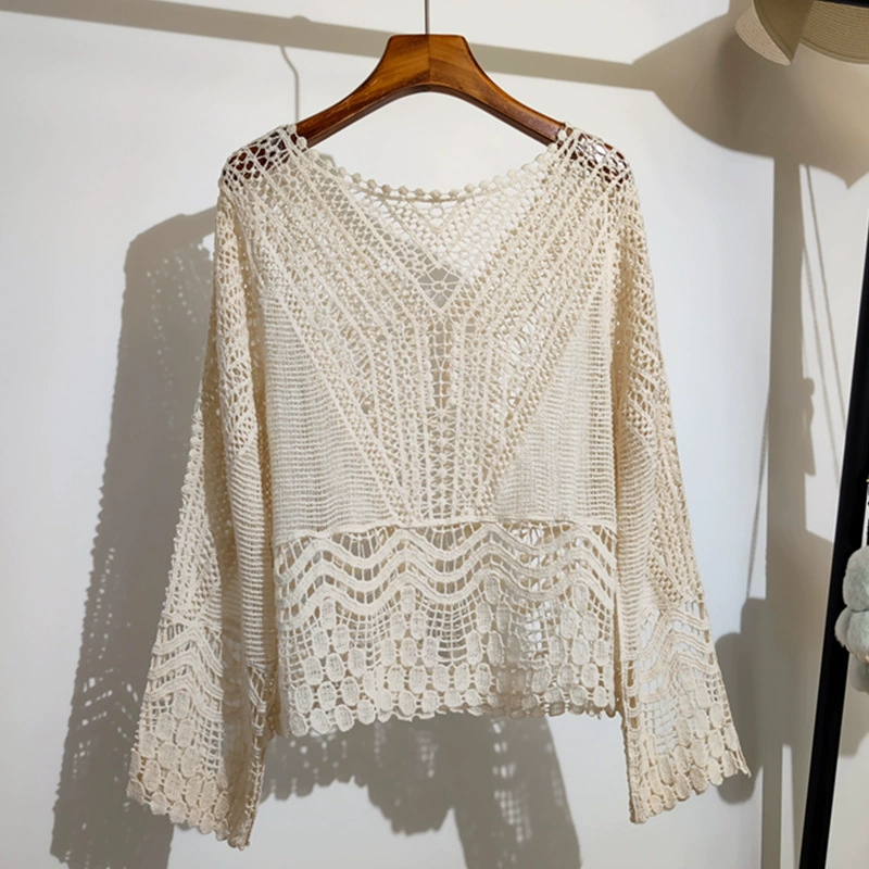 Knitted autumn sweater, long-sleeve, boho style, oversize