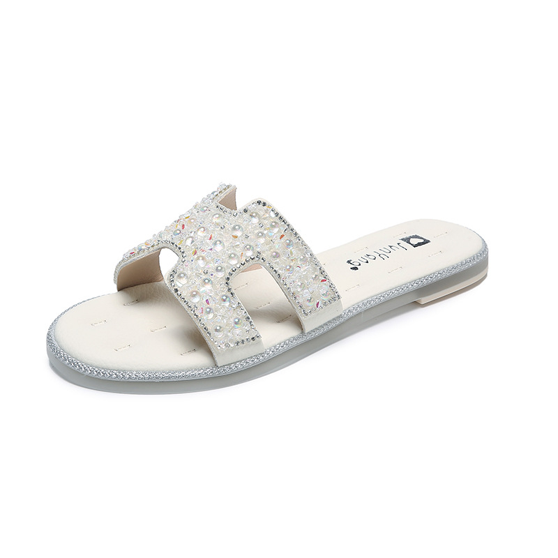 Sandali stile fata donna 2023 estate nuova moda capispalla classico strass casual scarpe da spiaggia piatte una parola per conto di_voghion.com