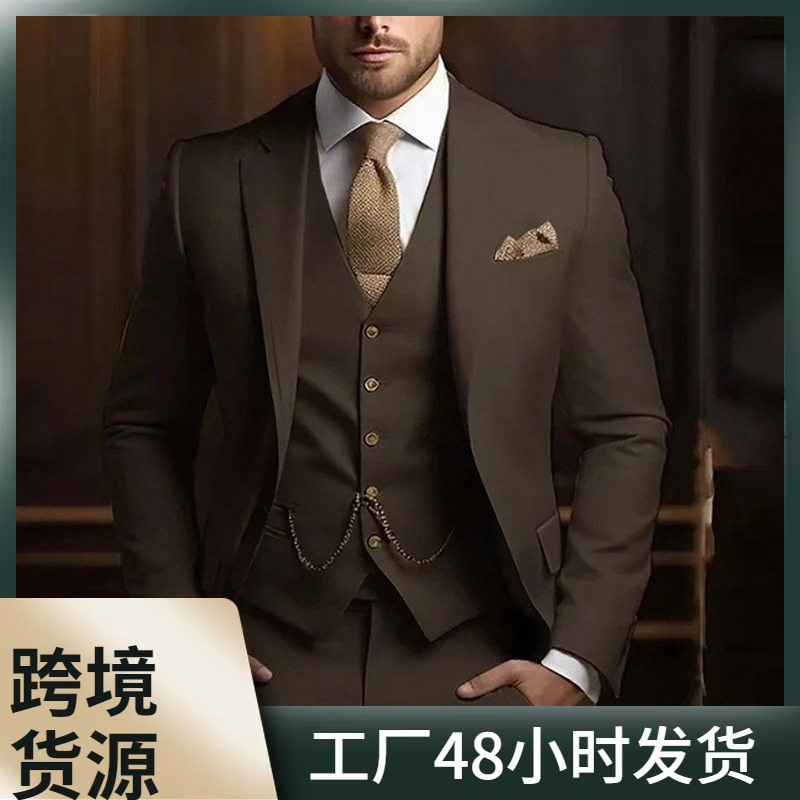Aliexpress High-End Three-Piece Suit Set for Cross-Border Amazon Business, Banquet, Gentlemanly Style, and Groom's Suit