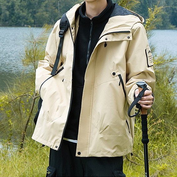户外单层冲锋衣男女春秋款连帽风衣外套防风防水徒步登山服