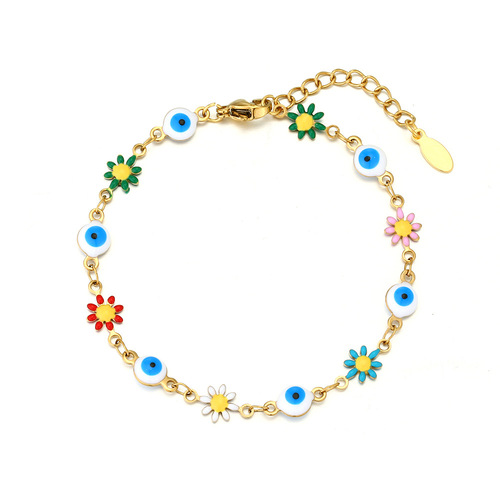 Stainless steel chain for women with a mixed colorful drip oil, versatile geometric shape, titanium steel, eye-shaped petal butterfly heart design