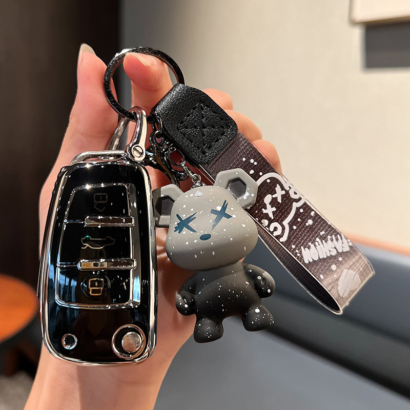 체리 A-접이식 3 키 [싱글 쉘 블랙] + 회색 폭력 곰 펜던트