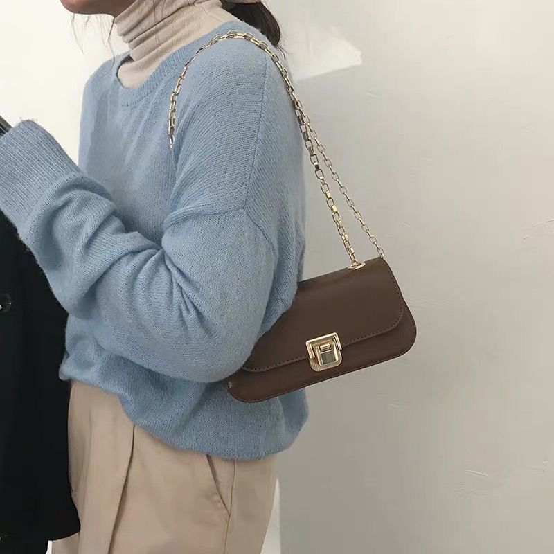 Borsa a spalla retro da donna con tracolla a catena elegante_voghion.com