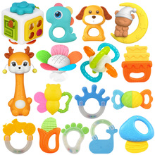 跨境亚马孙销婴儿牙胶摇铃新生儿手摇铃手抓软胶摇铃套装