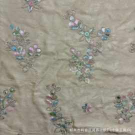 珠片绣亮片3D立体花珠管绣金线条织金亮片婚纱礼服女装连衣裙面料