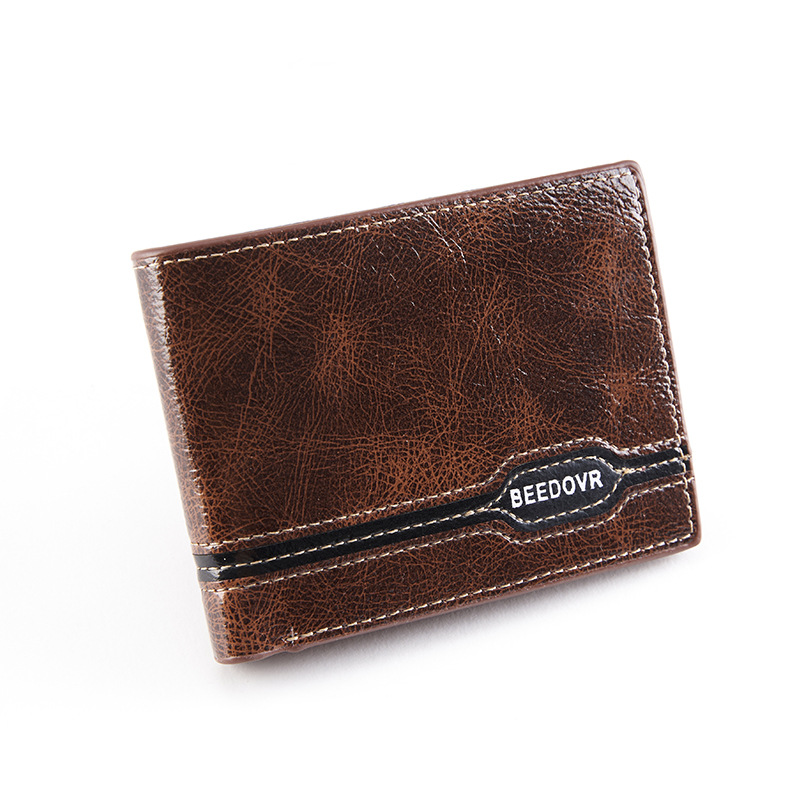 Cartera corta retro para hombre, delgada, tres pliegues, cuero suave