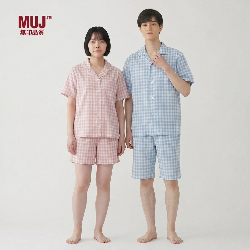Free Shipping | Unprinted Pure Cotton Short-Sleeved Shorts, Double-Layer Gauze Pajamas for Men and Women, Summer High-End Home Wear That Can Be Worn Outside