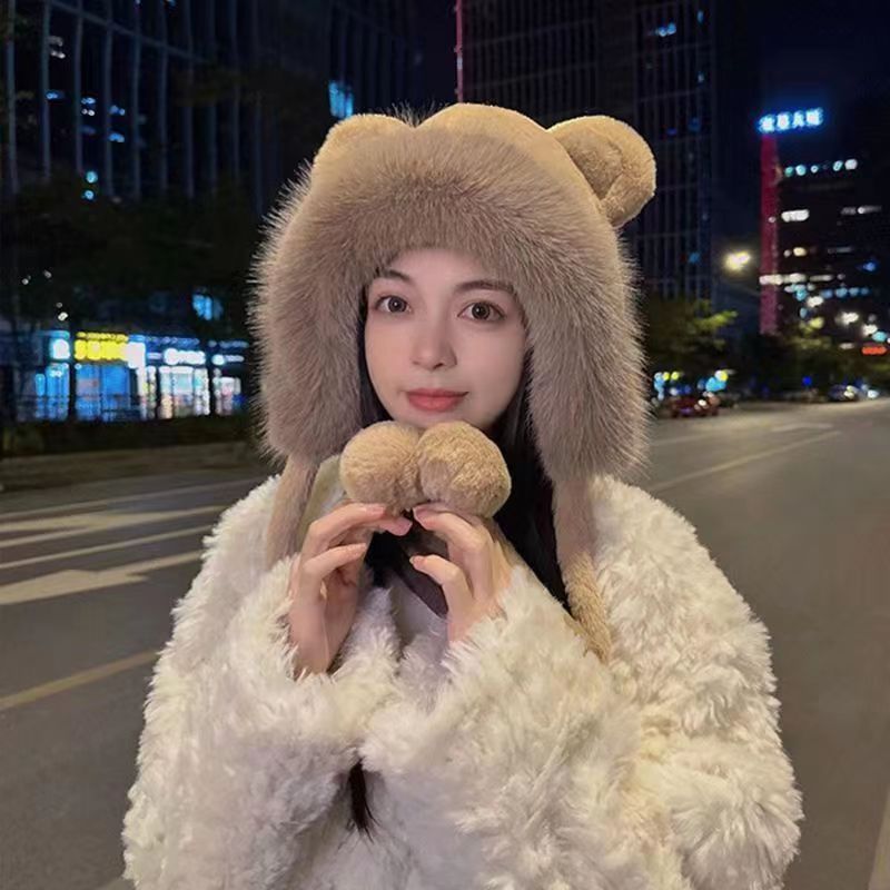 더블 볼 곰 귀--카키색